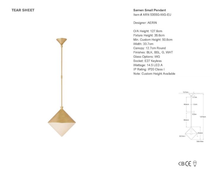 Picture of EX-DISPLAY Sarnen Small Pendant in Gild with White Glass 