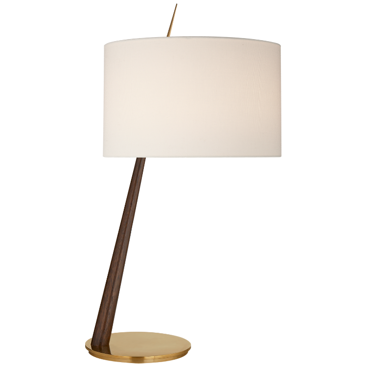 Picture of EX-DISPLAY Stylus Large Angled Table Lamp in Dark Walnut and Soft Brass with Linen Shade