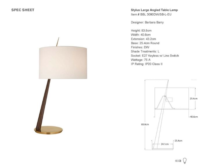 Picture of EX-DISPLAY Stylus Large Angled Table Lamp in Dark Walnut and Soft Brass with Linen Shade