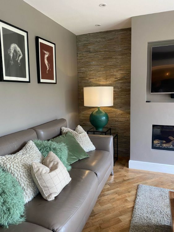 Picture of Gaios Table Lamp in Volcanic Verdi with Linen Shade