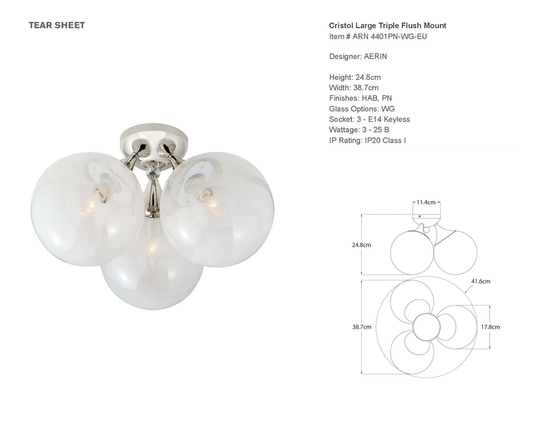 Cristol Large Triple Flush Mount in Polished Nickel with White Strie