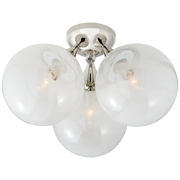 Picture of Cristol Large Triple Flush Mount in Polished Nickel with White Strie Glass