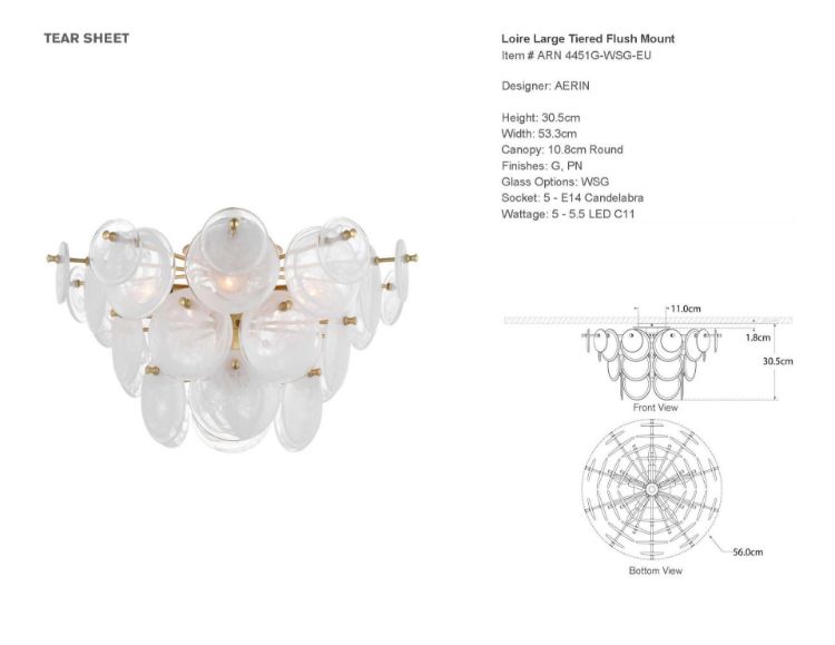 Picture of Loire Large Tiered Flush Mount in Gild with White Strie Glass