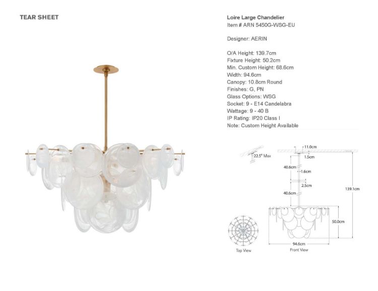 Picture of Loire Large Chandelier in Gild with White Strie Glass