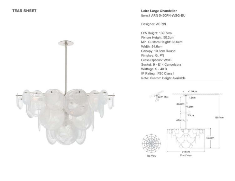 Picture of Loire Large Chandelier in Polished Nickel with White Strie Glass