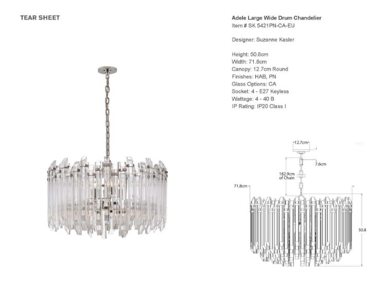 Picture of Adele Large Wide Drum Chandelier in Polished Nickel with Clear Acrylic