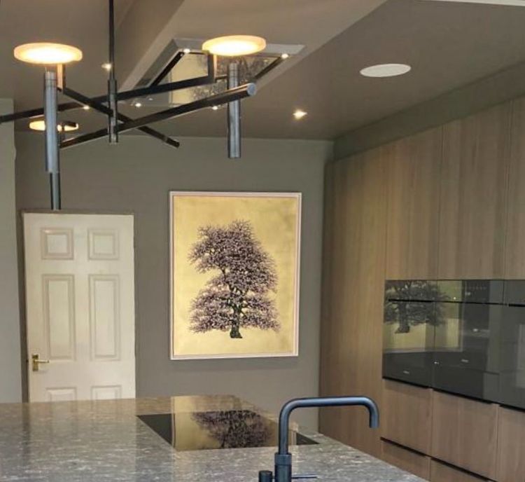 Picture of Melange Large Floating Disc Chandelier in Bronze with Alabaster