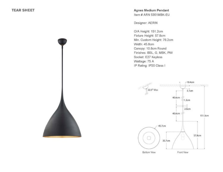 Picture of Agnes Medium Pendant in Matte Black with Gild Interior