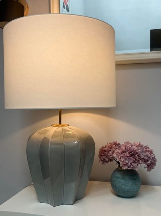 Picture of Pierrepont Medium Table Lamp in Polar Blue Crackle with Linen Shade