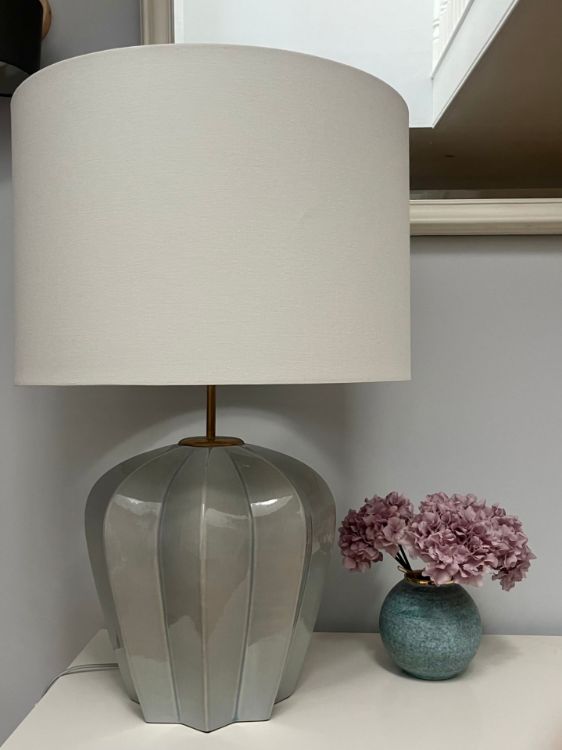 Picture of Pierrepont Medium Table Lamp in Polar Blue Crackle with Linen Shade