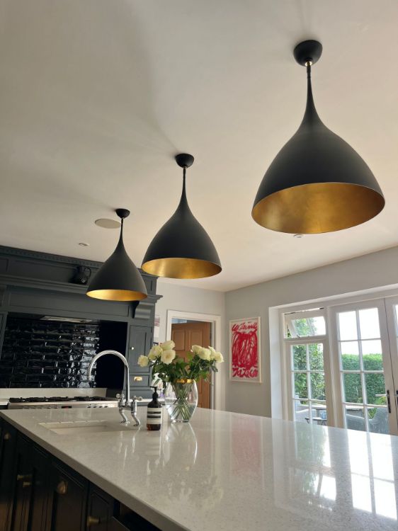 Picture of Agnes Medium Pendant in Matte Black with Gild Interior