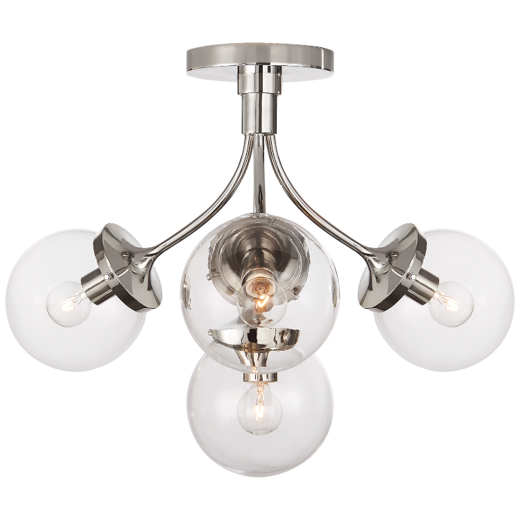 Picture of Prescott Medium Semi-Flush Mount in Polished Nickel with Clear Glass