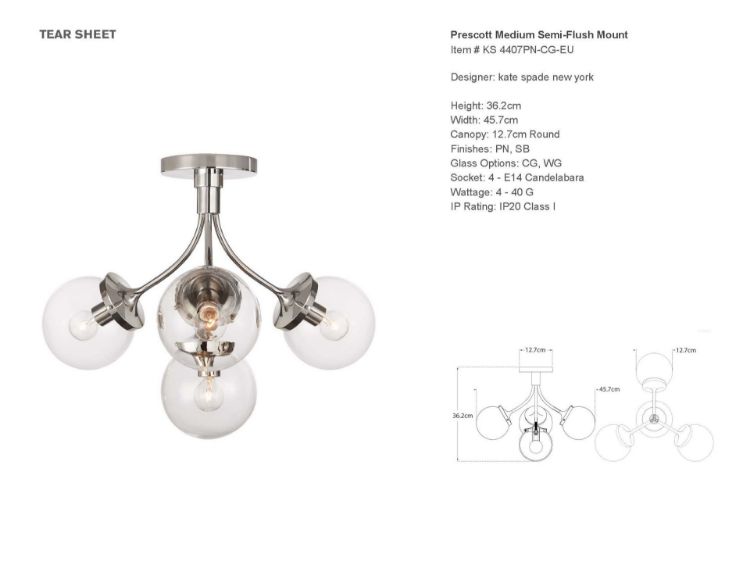 Picture of Prescott Medium Semi-Flush Mount in Polished Nickel with Clear Glass