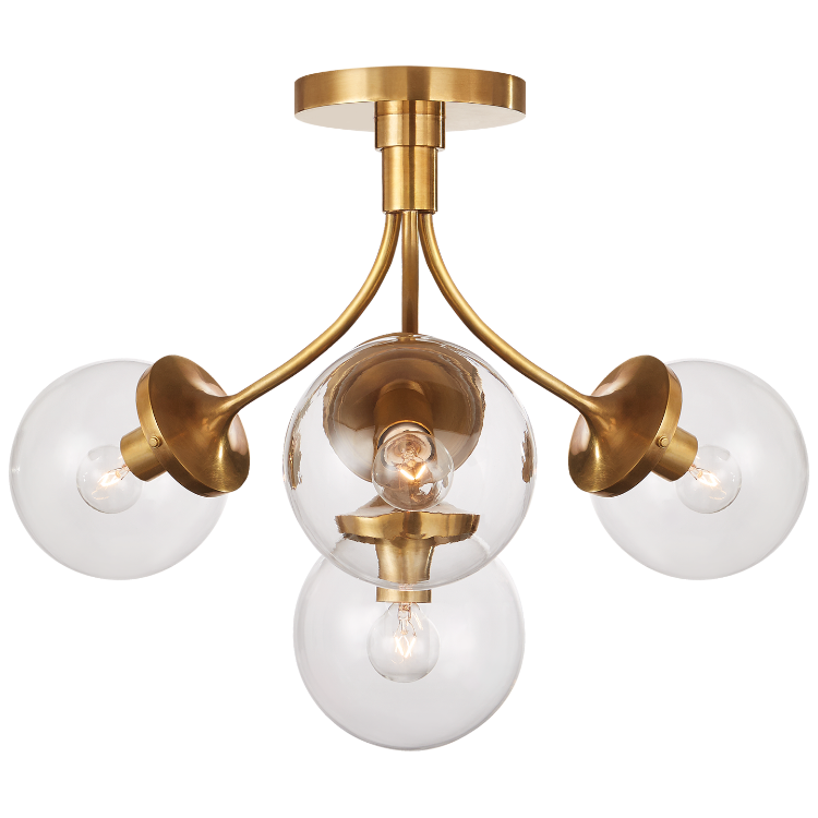 Picture of Prescott Medium Semi-Flush Mount in Soft Brass with Clear Glass