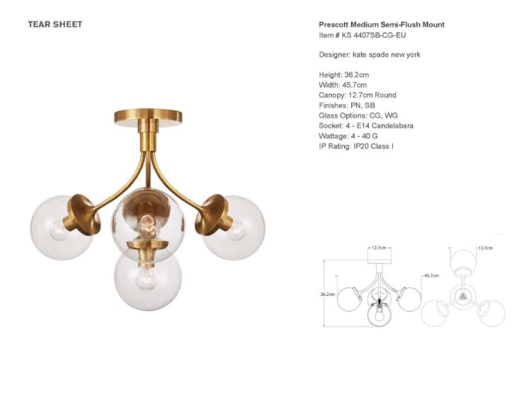 Picture of Prescott Medium Semi-Flush Mount in Soft Brass with Clear Glass