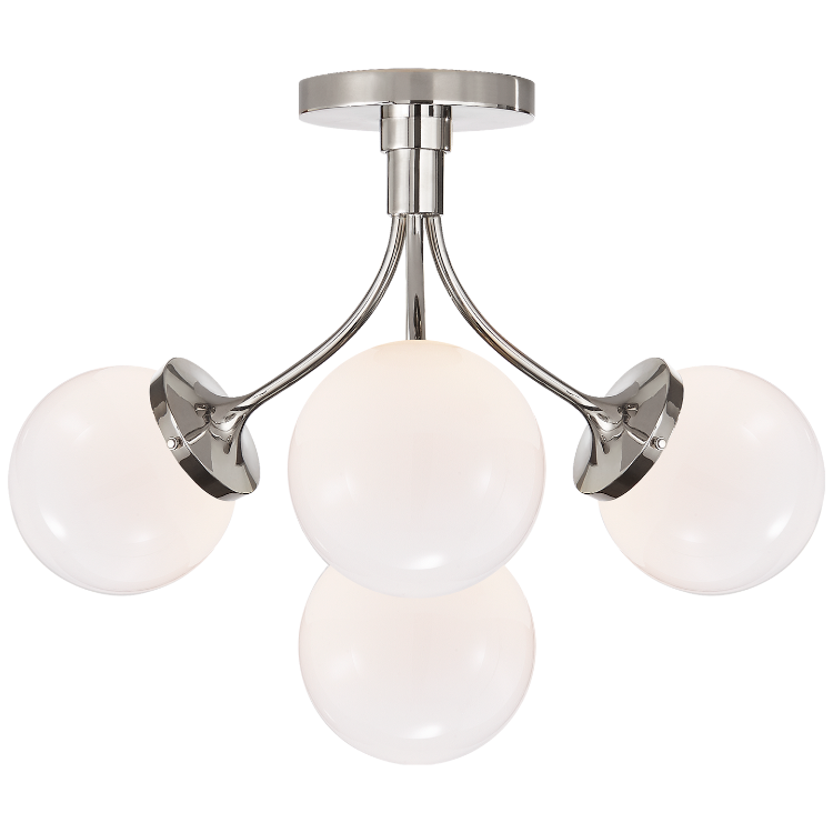 Picture of Prescott Medium Semi-Flush Mount in Polished Nickel with White Glass