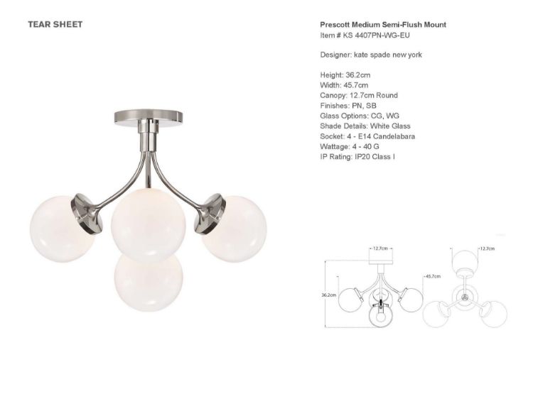 Picture of Prescott Medium Semi-Flush Mount in Polished Nickel with White Glass