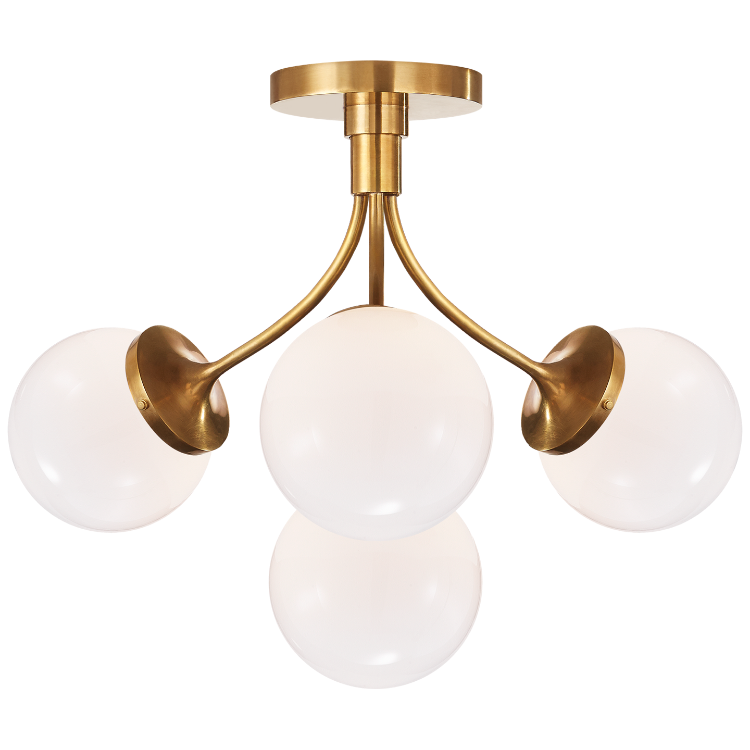 Picture of Prescott Medium Semi-Flush Mount in Soft Brass with White Glass