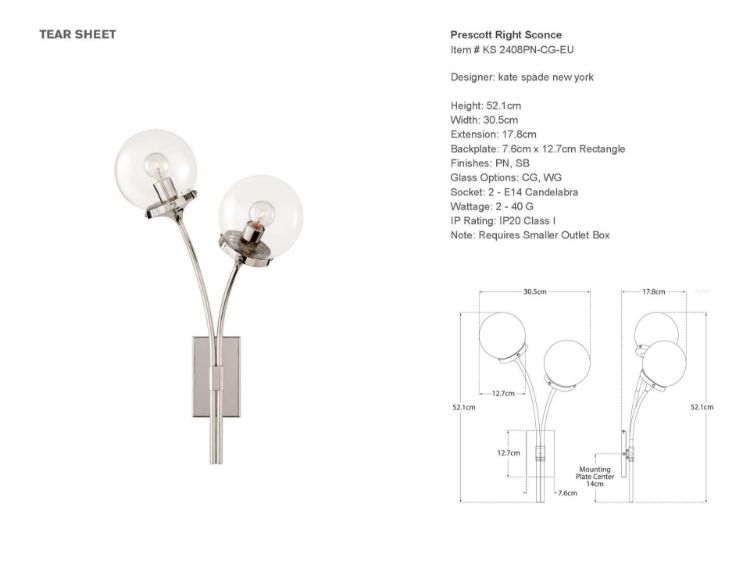 Picture of Prescott Right Sconce in Polished Nickel with Clear Glass