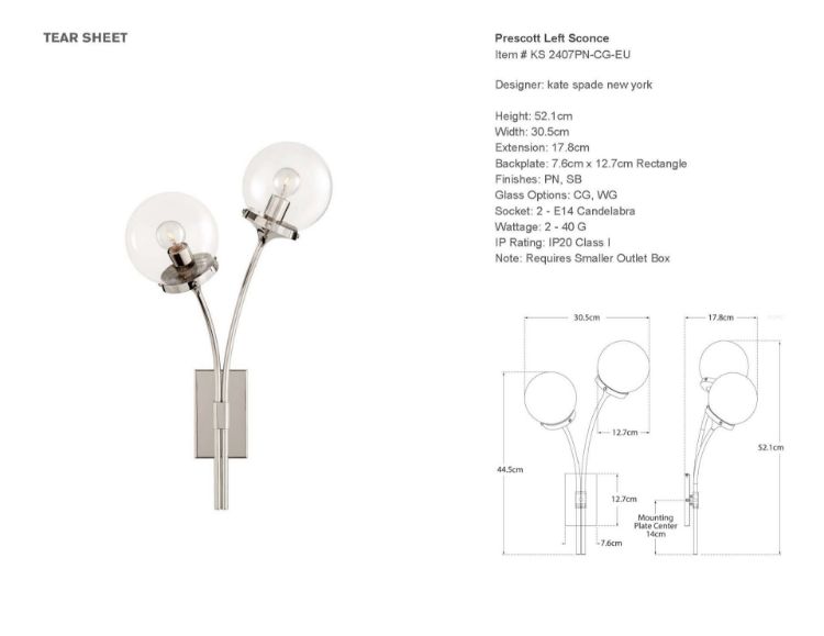 Picture of Prescott Left Sconce in Polished Nickel with Clear Glass