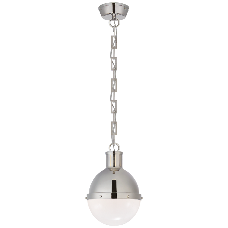 Picture of Hicks Small Pendant in Polished Nickel with White Glass