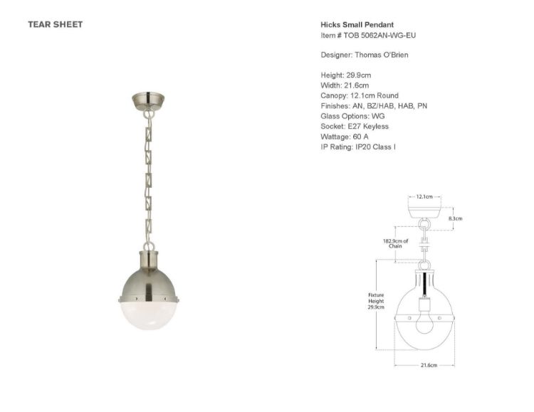 Picture of Hicks Small Pendant in Antique Nickel with White Glass