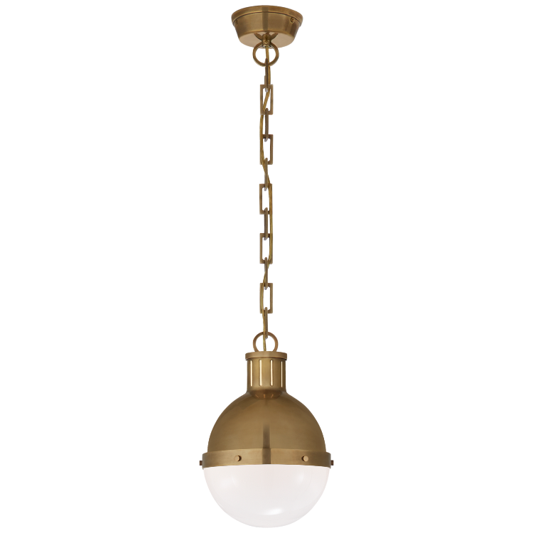 Picture of Hicks Small Pendant in Hand-Rubbed Antique Brass with White Glass