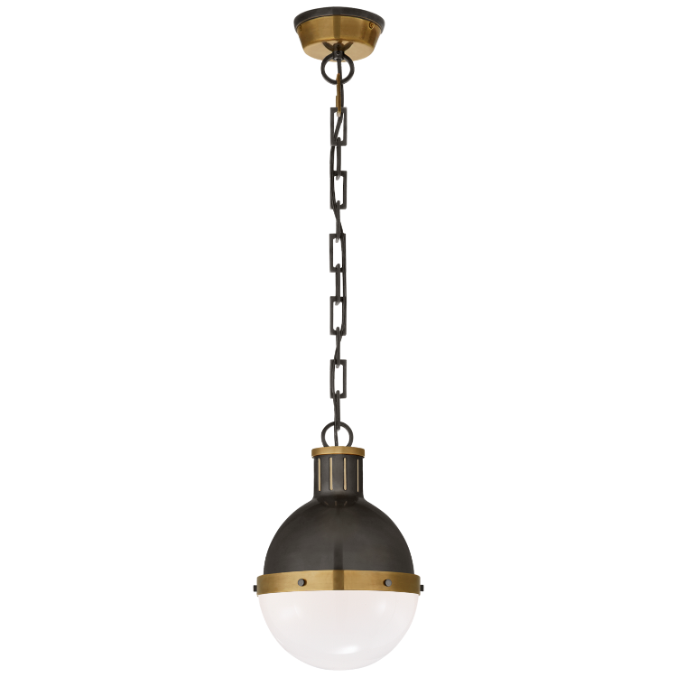Picture of Hicks Small Pendant in Bronze and Hand-Rubbed Antique Brass with White Glass