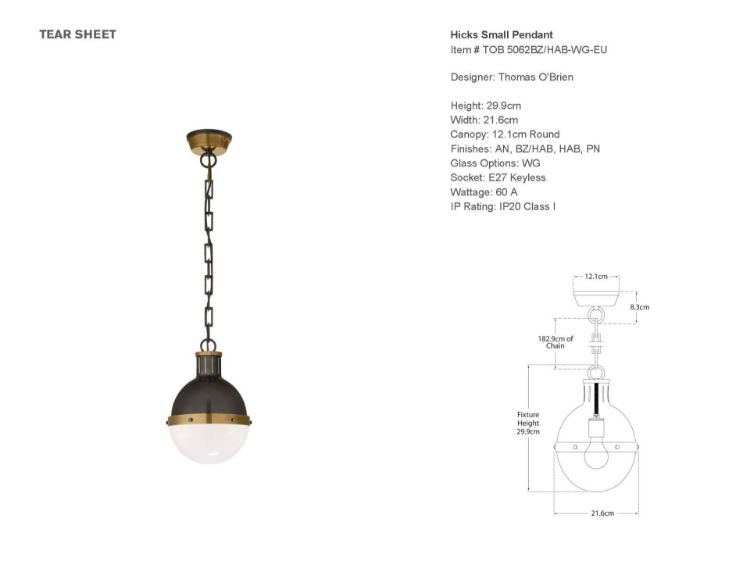 Picture of Hicks Small Pendant in Bronze and Hand-Rubbed Antique Brass with White Glass