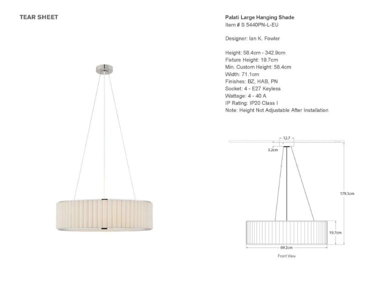 Picture of Palati Large Hanging Shade in Polished Nickel with Linen Shade