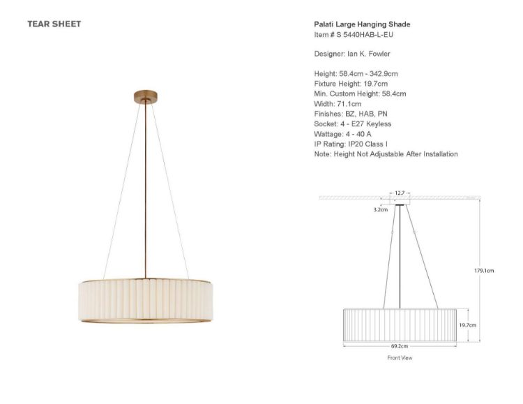 Picture of Palati Large Hanging Shade in Hand-Rubbed Antique Brass with Linen Shade