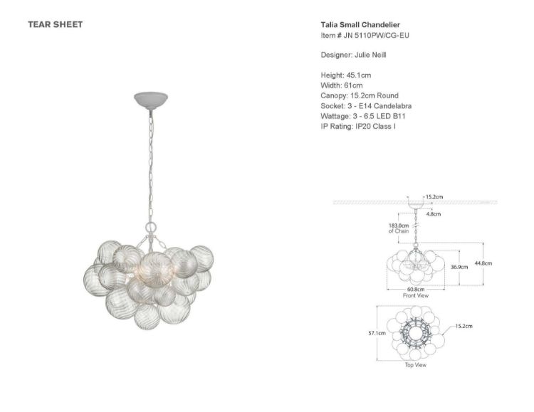 Picture of Talia Small Chandelier in Plaster White and Clear Swirled Glass