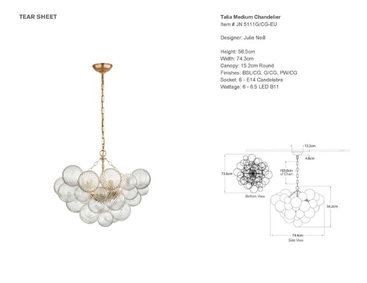 Picture of Talia Medium Chandelier in Gild and Clear Swirled Glass