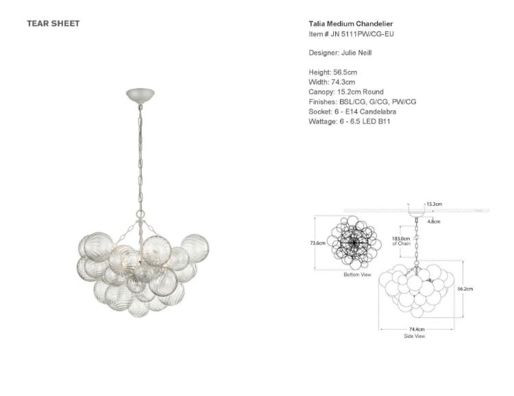 Picture of Talia Medium Chandelier in Plaster White and Clear Swirled Glass