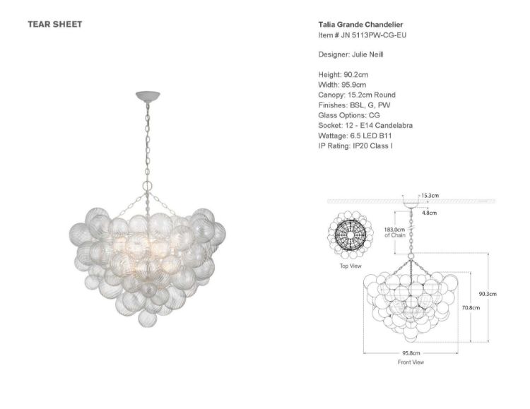 Picture of Talia Grande Chandelier in Plaster White with Clear Swirled Glass