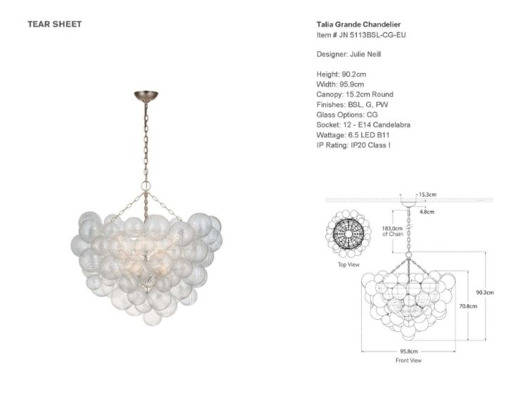 Picture of Talia Grande Chandelier in Burnished Silver Leaf with Clear Swirled Glass