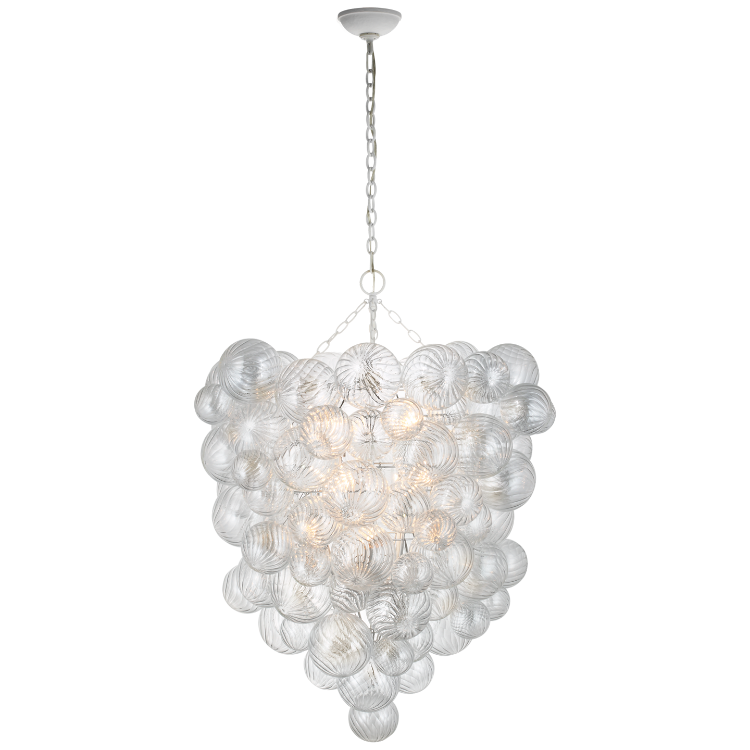 Picture of Talia Grande Entry Chandelier in Plaster White with Clear Swirled Glass
