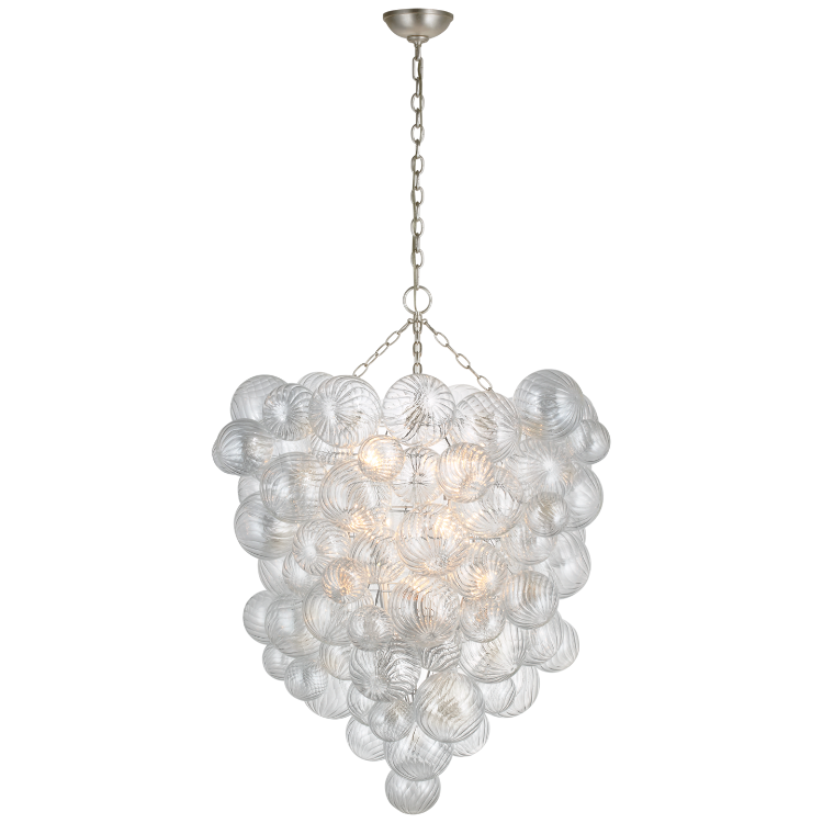 Picture of Talia Grande Entry Chandelier in Burnished Silver Leaf with Clear Swirled Glass