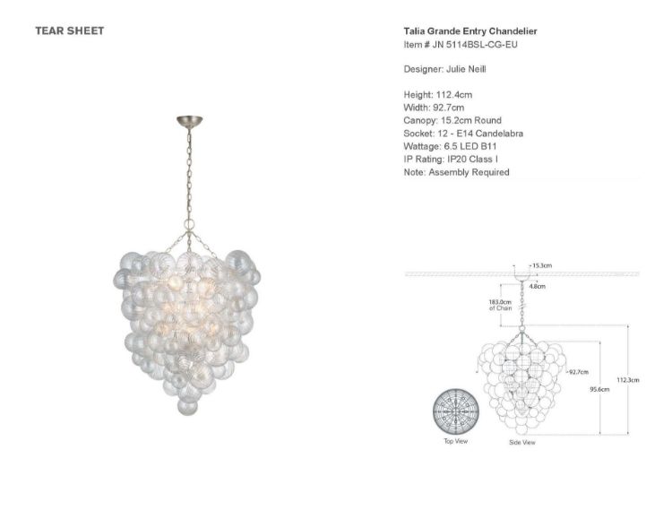 Picture of Talia Grande Entry Chandelier in Burnished Silver Leaf with Clear Swirled Glass
