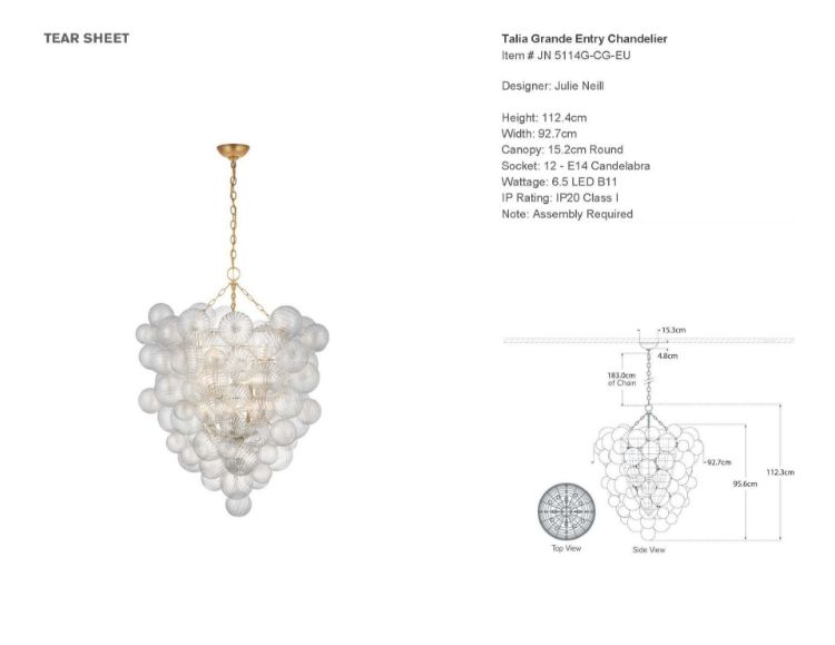 Picture of Talia Grande Entry Chandelier in Gild with Clear Swirled Glass