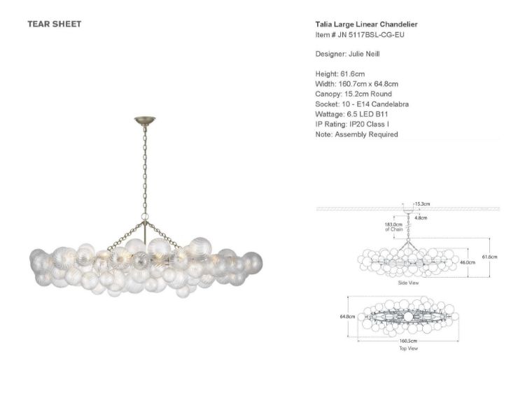 Picture of Talia Medium Linear Chandelier in Burnished Silver Leaf with Clear Swirled Glass
