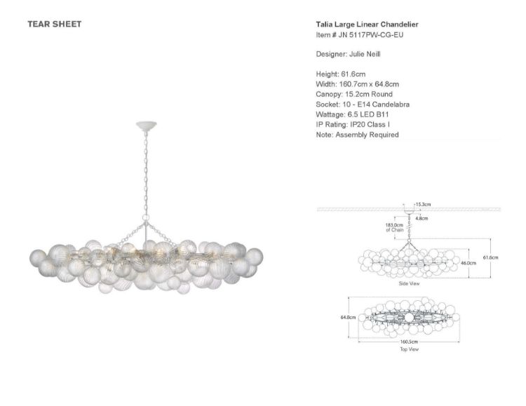 Picture of Talia Large Linear Chandelier in Plaster White with Clear Swirled Glass