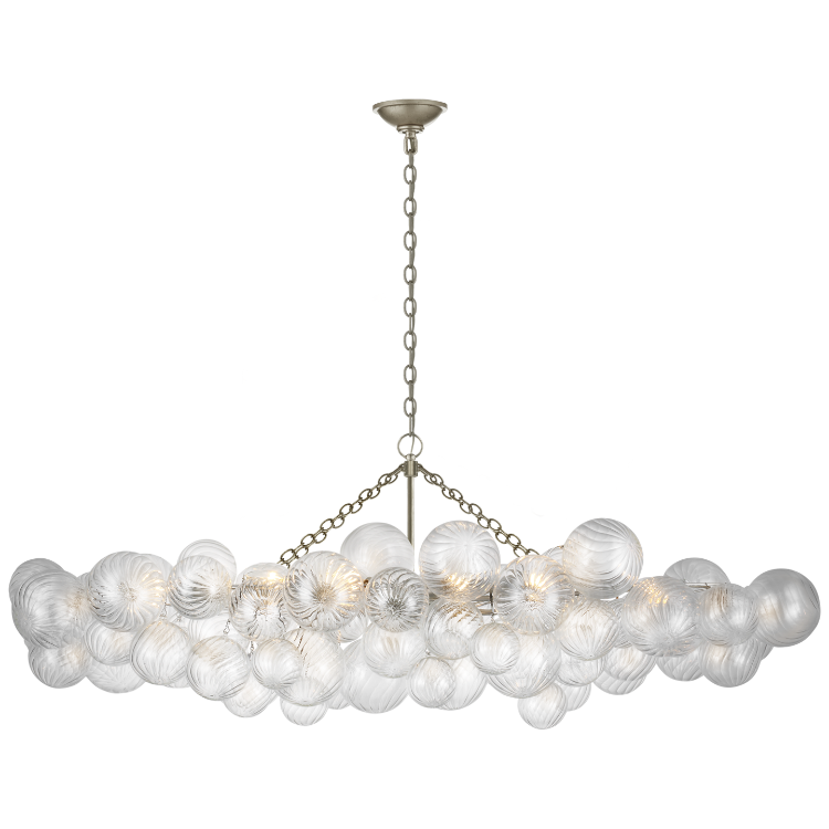 Picture of Talia Large Linear Chandelier in Burnished Silver Leaf with Clear Swirled Glass