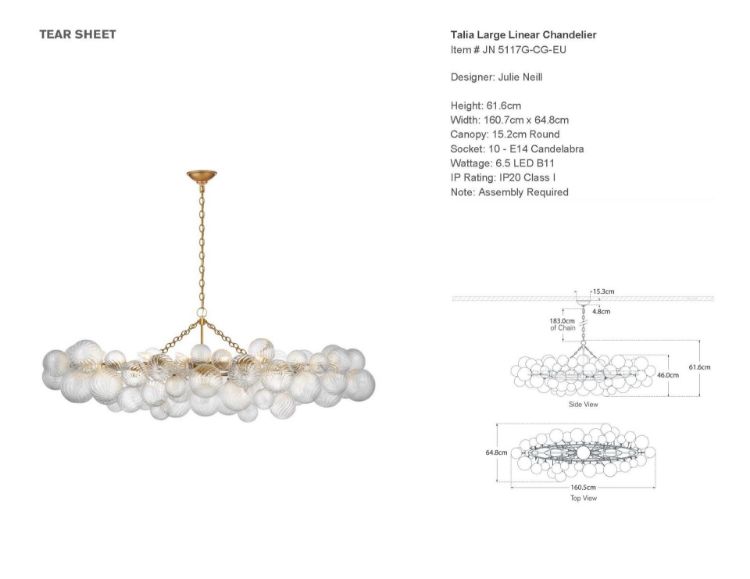 Picture of Talia Large Linear Chandelier in Gild with Clear Swirled Glass