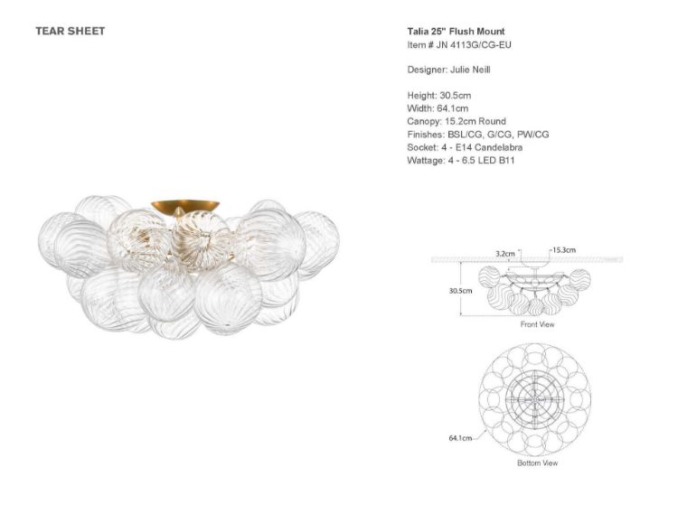 Picture of Talia 25" Flush Mount in Gild and Clear Swirled Glass