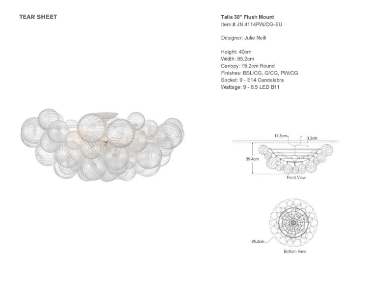 Picture of Talia 38" Flush Mount in Plaster White and Clear Swirled Glass
