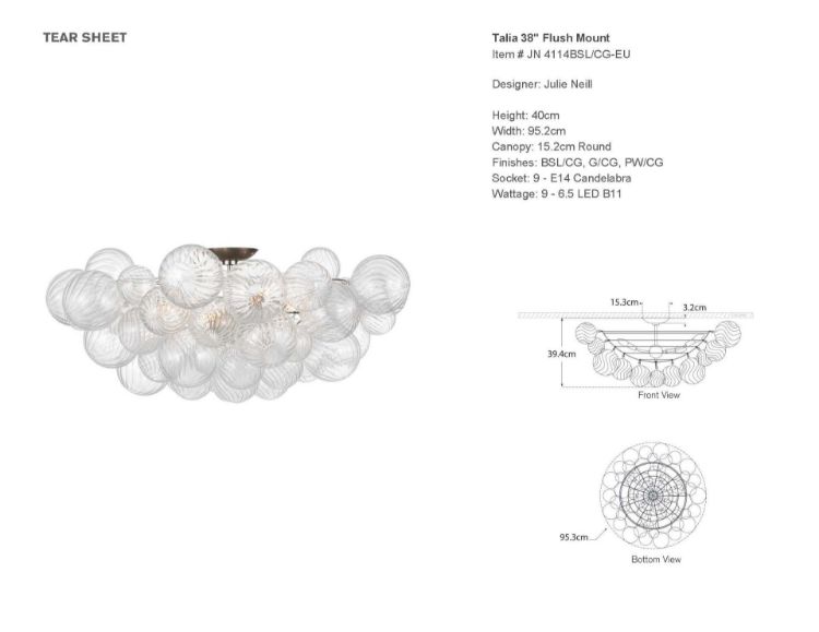 Picture of Talia 38" Flush Mount in Burnished Silver Leaf and Clear Swirled Glass