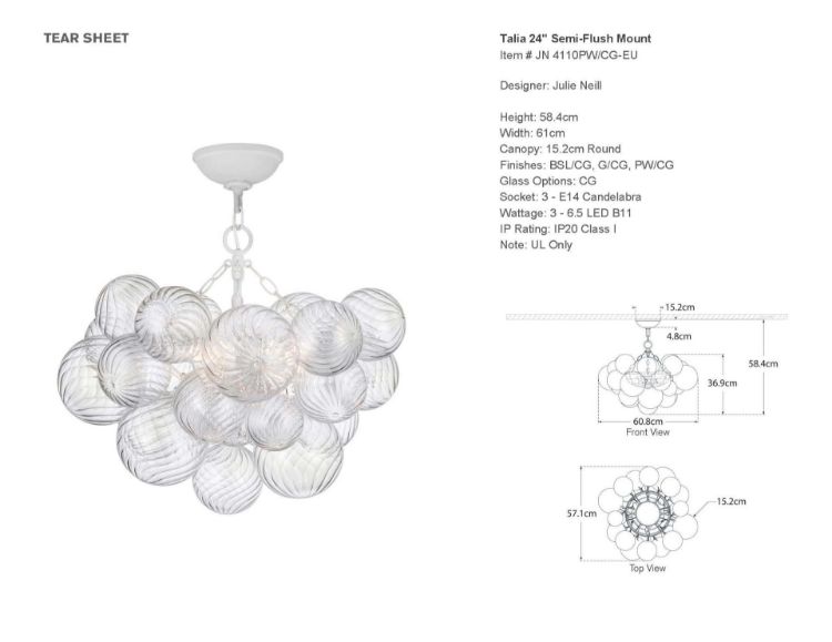 Picture of Talia 24" Semi-Flush Mount in Plaster White and Clear Swirled Glass