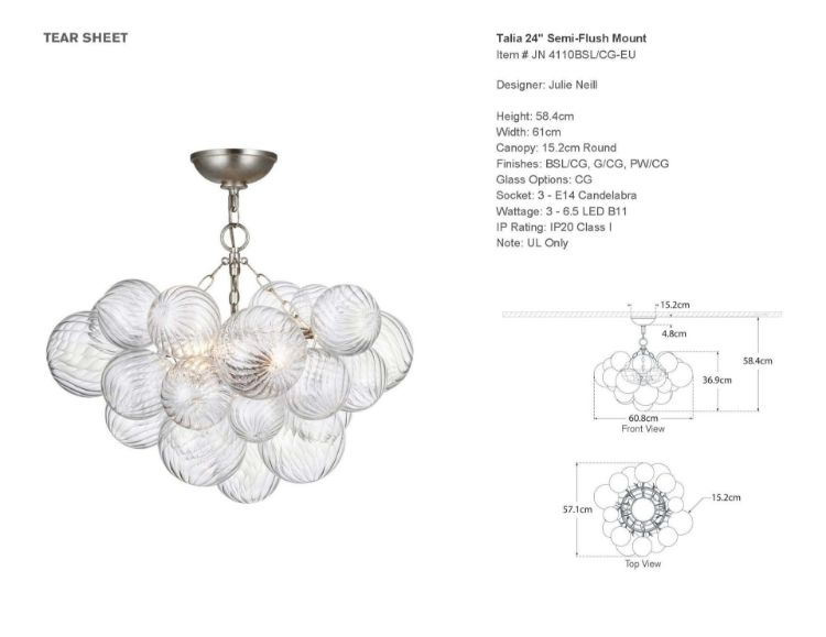 Picture of Talia 24" Semi-Flush Mount in Burnished Silver Leaf and Clear Swirled Glass