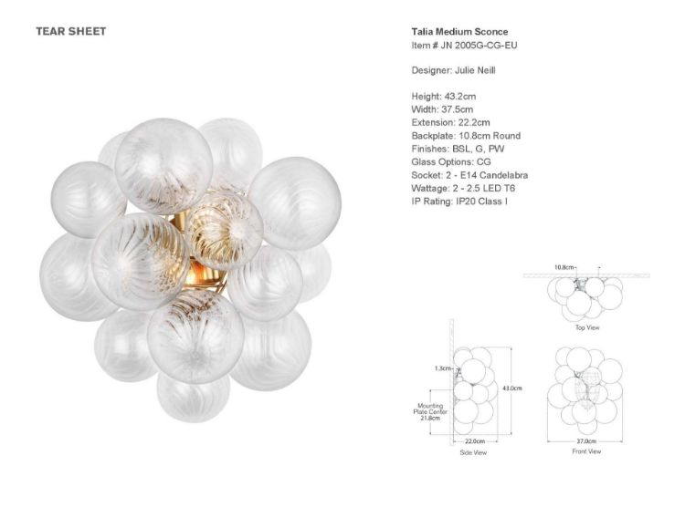 Picture of Talia Medium Sconce in Gild with Clear Swirled Glass
